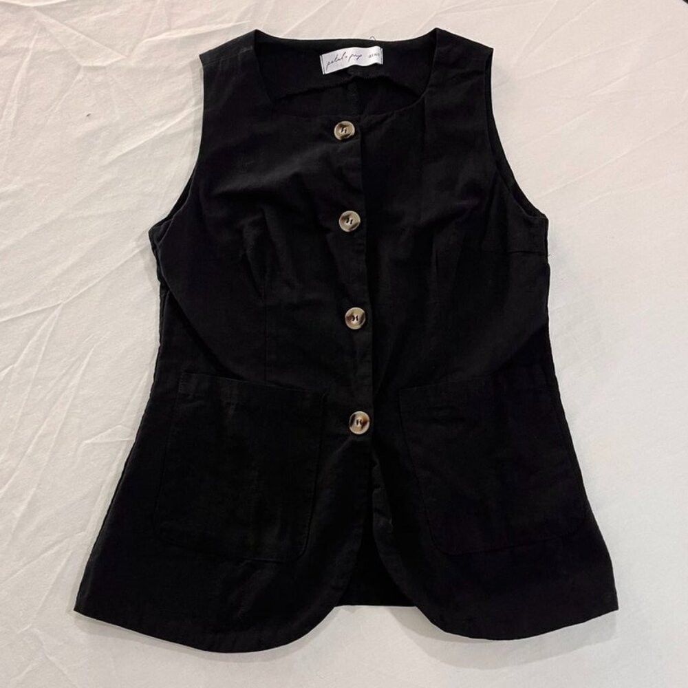 Petal & Pup Black Button Front Sleeveless Vest Top Tailored Small - Picture 3 of 8